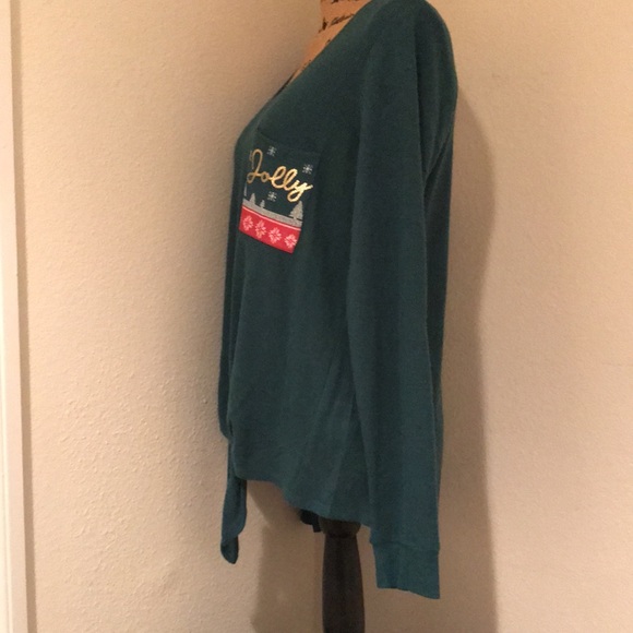 NWT-Tru Self Green Holiday Sweater with Jolly Pocket and Tie Front-M - Picture 6 of 16